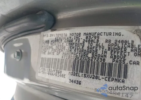 1999 Toyota Camry Le from USA, damaged, VIN 4T1BG22K2XU527230